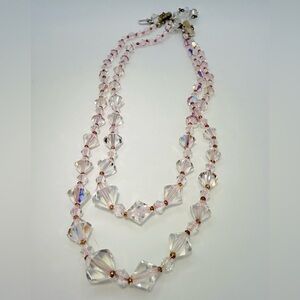 Vintage pink double Strand Aurora borealis crystal necklace